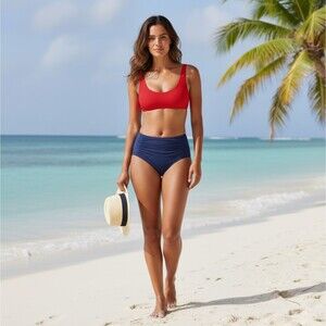 Tommy Bahama Pearl High Waist Bikini Bottoms L Mare Navy Swim UPF 50 Resort NWT